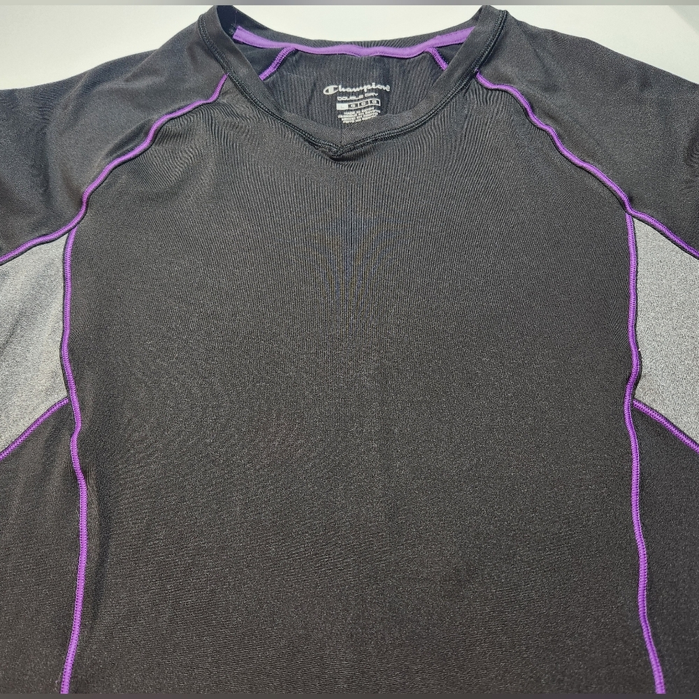 Champion Women’s Black Long-Sleeve Performance Tee with Purple Trim